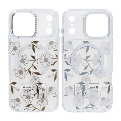 Sparkling Rhinestone Magnetic Case For iPhone 17 Pro Max Small Gold Flower