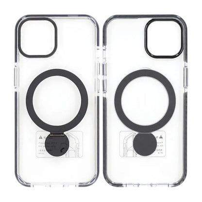 Skal Magsafe till iPhone 15 - Transparent svart med ringstativ