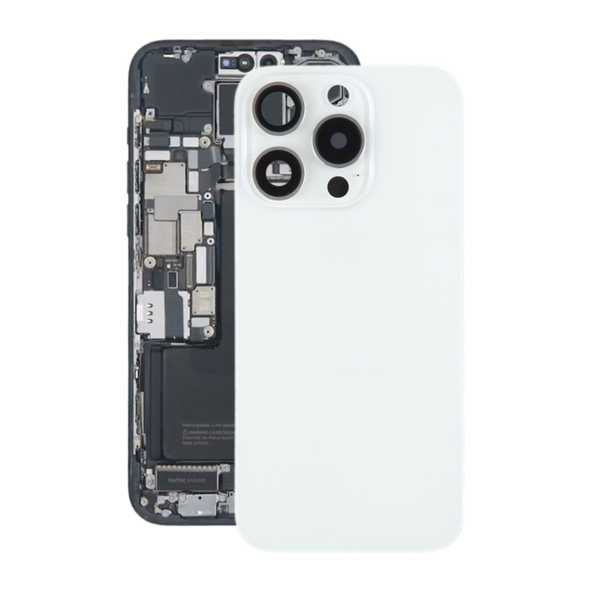 iPhone 15 Pro Baksida Glas med Magnet och Kameralins - Vit Titan