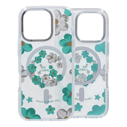 Gradient Floral Magnetic Case For iPhone 16 Pro Green