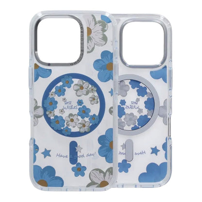 Gradient Floral Magnetic Case For iPhone 16 Pro Max Blue