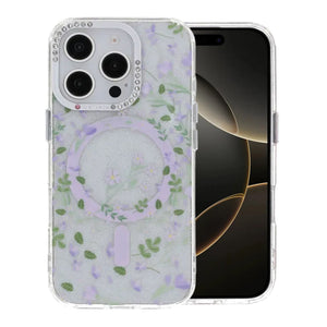 Blommigt Skal med Magsafe för iPhone 16 Pro - Lavender