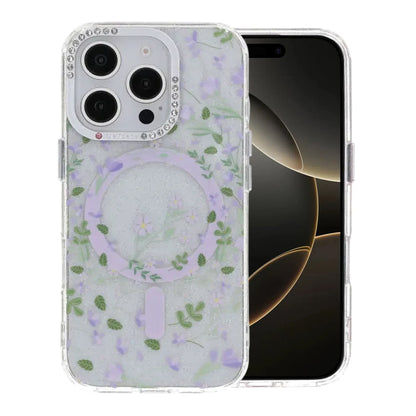 Blommigt Skal med Magsafe för iPhone 16 Pro Max - Lavender