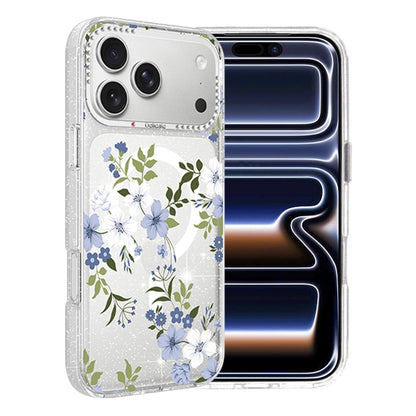 Blommigt Skal med Magsafe för iPhone 17 Pro Max - Blå