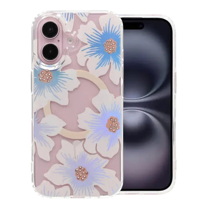 Laser Engraved Floral Rhinestone MagSafe Case For iPhone 16 Large Lily