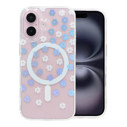 Laser Engraved Floral Rhinestone MagSafe Case For iPhone 16 Mini Cream Blossom
