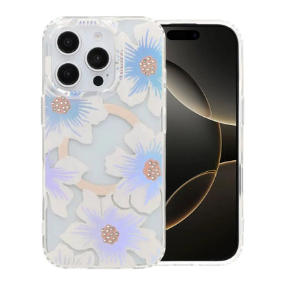 Laser Engraved Floral Rhinestone MagSafe Case For iPhone 16 Pro Large Lily