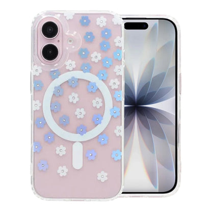 Laser Engraved Floral Rhinestone MagSafe Case For iPhone 17 White Daisy