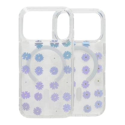 Laser Engraved Floral Rhinestone MagSafe Case For iPhone 17 Pro White Daisy
