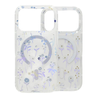 Laser Engraved Floral Rhinestone MagSafe Case For iPhone 17 Pro Max Purple Mini Daisy