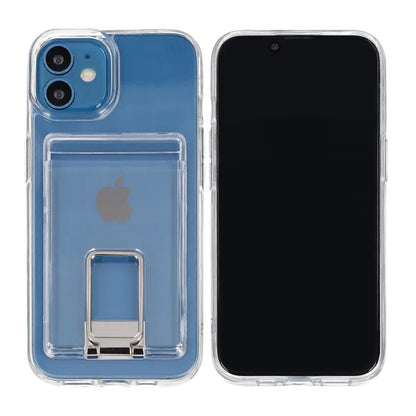 iPhone 11 Case with Card Holder and Metal Stand - Transparent