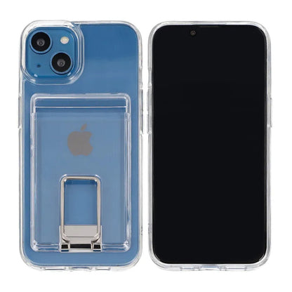 iPhone 14 Case with Card Holder and Metal Stand - Transparent