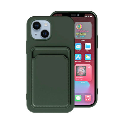 iPhone 13/14 Silicone Case with Card Holder - Military Green