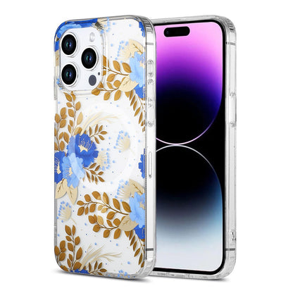 iPhone 14 Pro Max Case MagSafe - Flowers Blue/Gold