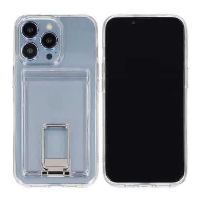 iPhone 14 Pro Max Case with Card Holder and Metal Stand - Transparent