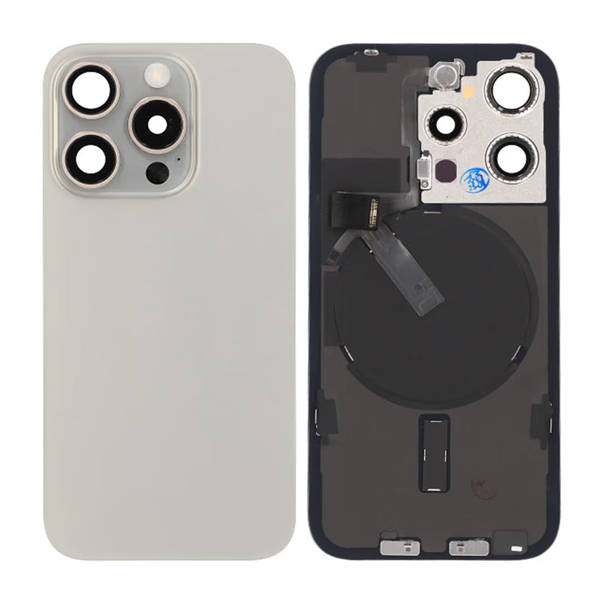 iPhone 15 Pro Back Cover Glass Original Natural Titanium With Small Parts Magsafe Magnet
