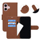 Flip Stand Leather Wallet Case For iPhone 16 Brown