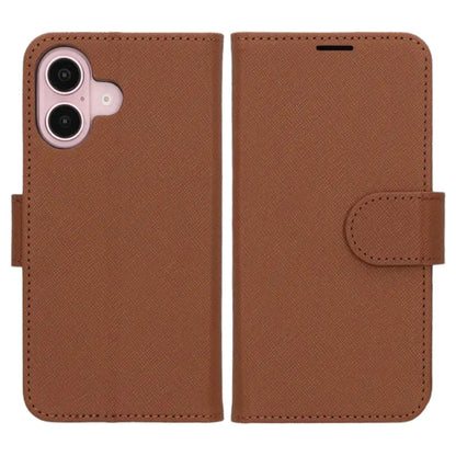 Flip Stand Leather Wallet Case For iPhone 16 Plus Brown