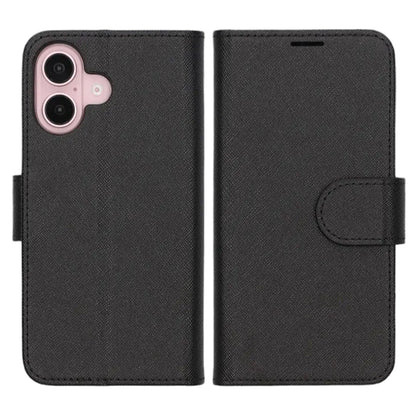Flip Stand Leather Wallet Case For iPhone 16 Plus Black