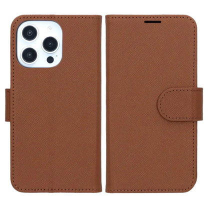 Flip Stand Leather Wallet Case For iPhone 16 Pro Brown