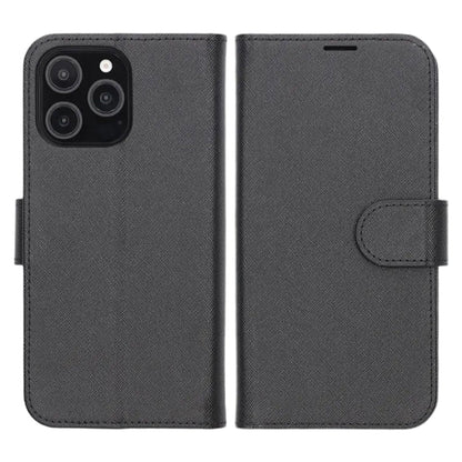 Flip Stand Leather Wallet Case For iPhone 16 Pro Black