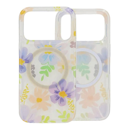 Floral Print Magnetic Phone Case For iPhone 17 Pro Purple Yellow
