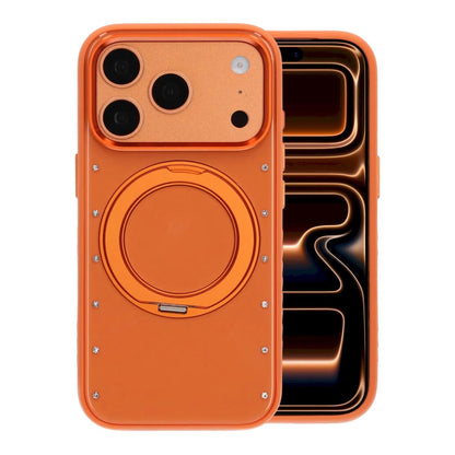 Mobilskal med roterande stativ och strass för iPhone 17 Pro Max och 18 Pro Max - Orange