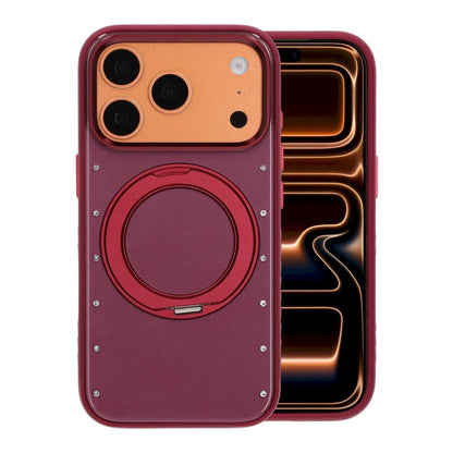 Mobilskal med roterande stativ och strass för iPhone 17 Pro och 18 Pro - Vinröd