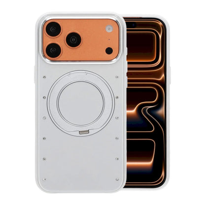 Mobilskal med roterande stativ och strass för iPhone 17 Pro och 18 Pro - Vit