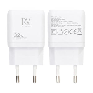 Rvelon Väggladdare USB-C + 2x USB-A 32W GaN - Vit