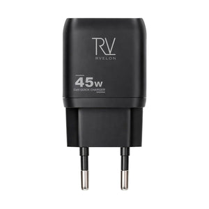 Rvelon USB C Väggladdare 45W GaN Dubbel Port- Svart