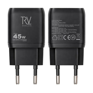 Rvelon USB C Väggladdare 45W GaN Dubbel Port- Svart