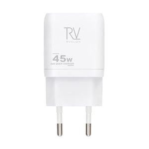 Rvelon USB C Väggladdare 45W GaN Dubbel Port- Vit