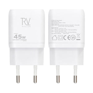 Rvelon USB C Väggladdare 45W GaN Dubbel Port- Vit