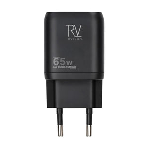 Rvelon Väggladdare 2x USB-C + USB-A 65W GaN - Svart