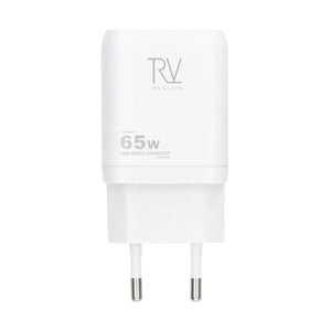 Rvelon Väggladdare 2x USB-C + USB-A 65W GaN - Vit