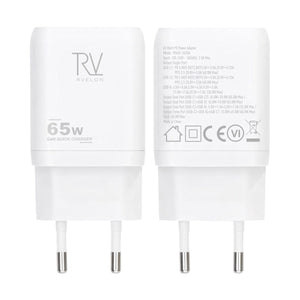 Rvelon Väggladdare 2x USB-C + USB-A 65W GaN - Vit