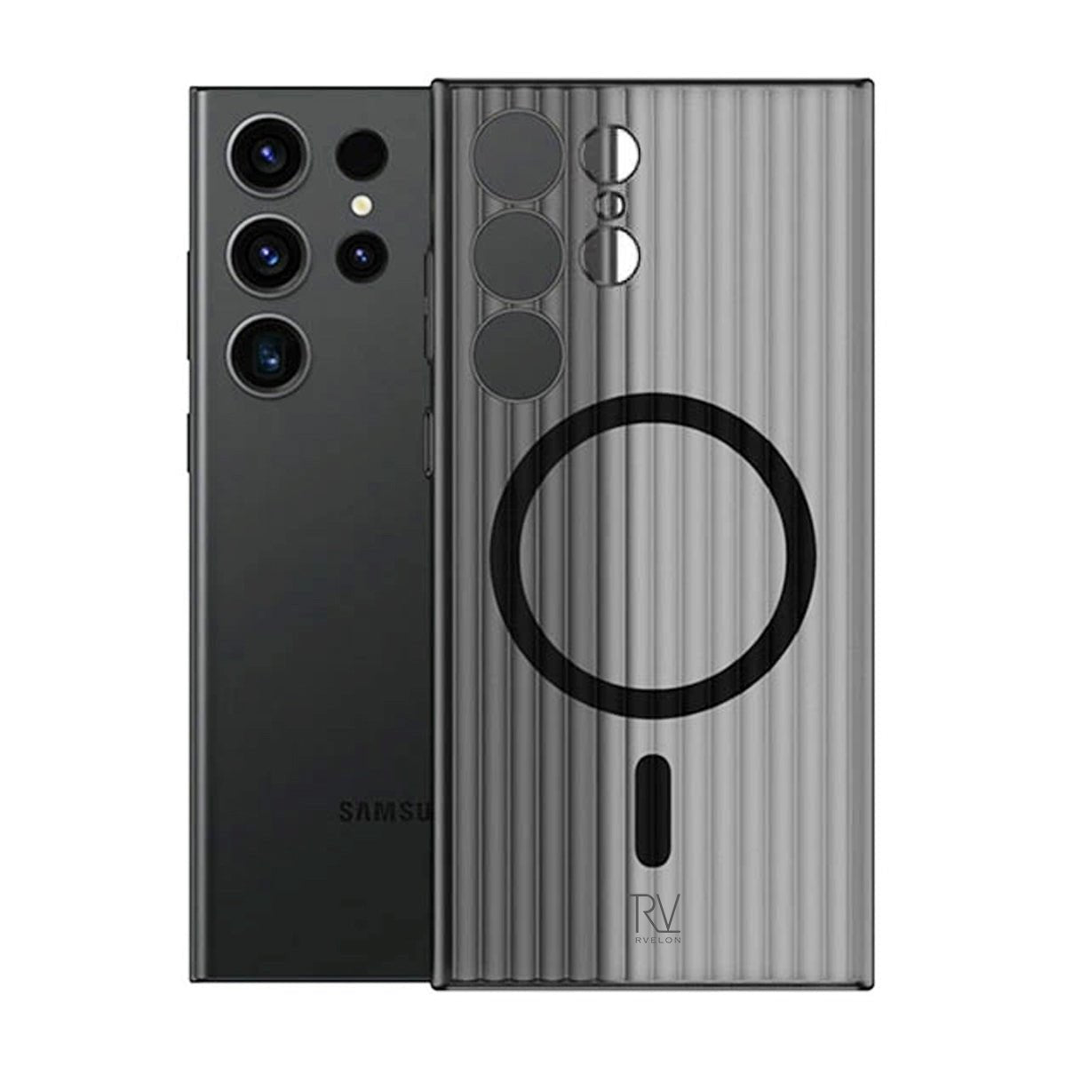 Samsung Galaxy S23 Ultra Mobilskal Korrugerad med Magnet Rvelon - Grå