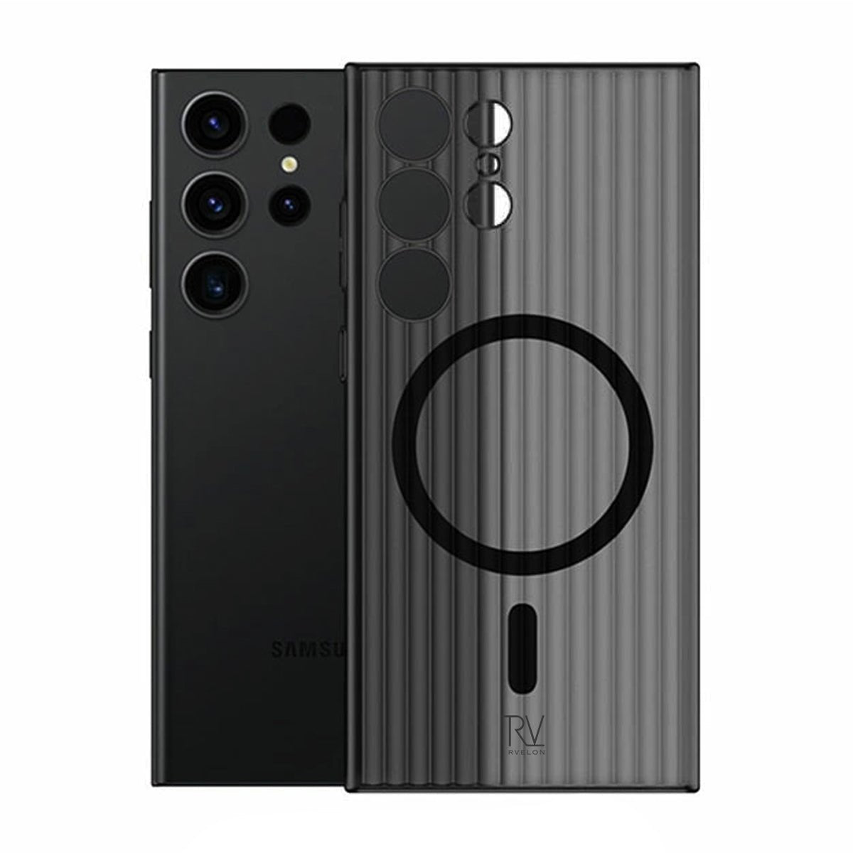 Samsung Galaxy S23 Ultra Mobilskal Korrugerad med Magnet Rvelon - Svart