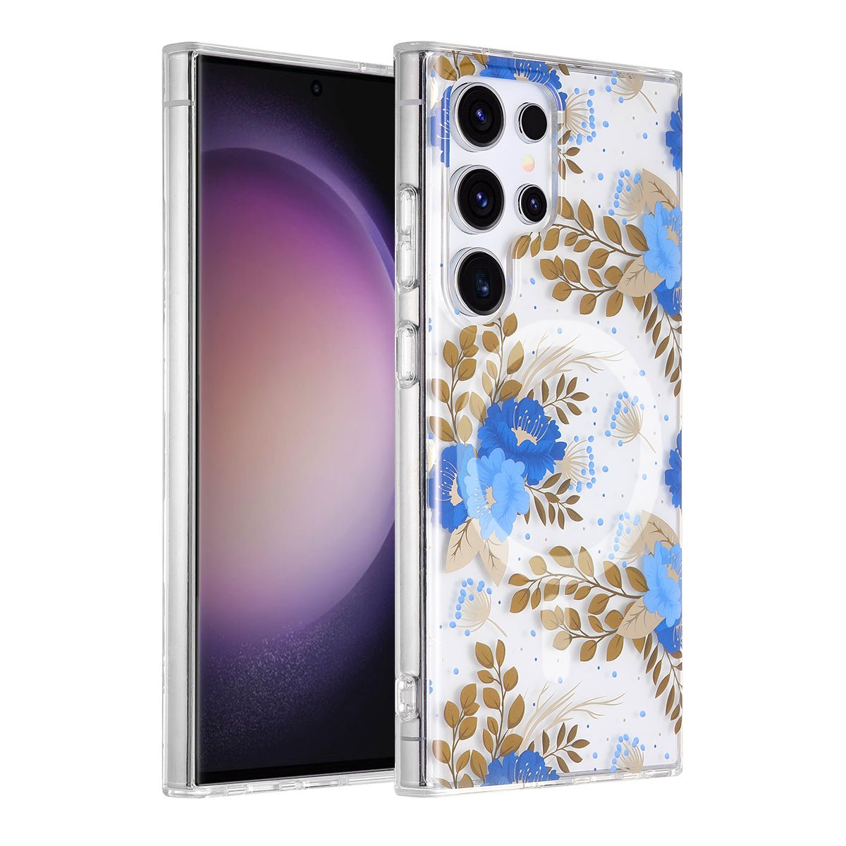 Samsung Galaxy S23 Ultra Case Magnet - Flowers Blue/Gold