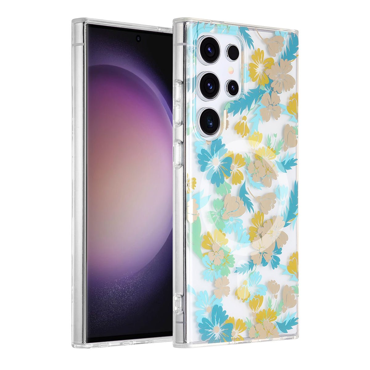 Samsung Galaxy S23 Ultra Case Magnet - Flowers Turquoise