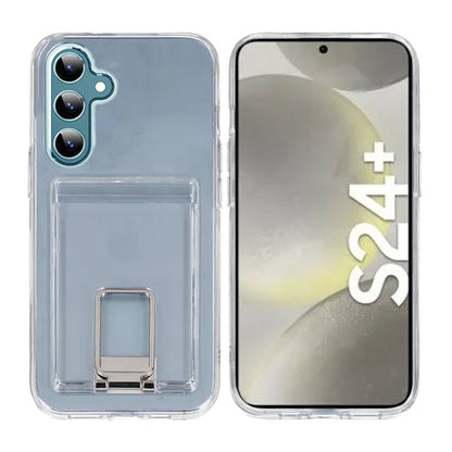 Samsung Galaxy S24 Plus Case with Card Holder and Metal Stand - Transparent