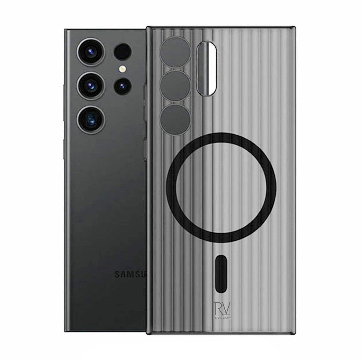 Samsung Galaxy S24 Ultra Mobilskal Korrugerad med Magnet Rvelon - Grå