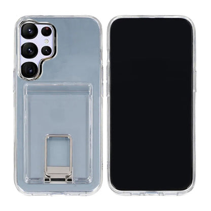 Samsung Galaxy S24 Ultra Case with Card Holder and Metal Stand - Transparent