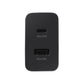 Samsung 30W Power Adapter Duo TA220N Mobile phone charger type + quick charge mode USB C USB type A Black