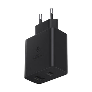 Samsung 30W Power Adapter Duo TA220N Mobile phone charger type + quick charge mode USB C USB type A Black