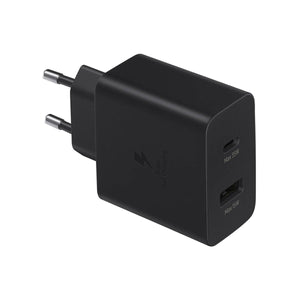 Samsung 30W Power Adapter Duo TA220N Mobile phone charger type + quick charge mode USB C USB type A Black