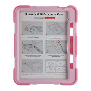 3 Layers multi functional  Laptop Case For iPad 11 2025/10 10.9 2022 Pink (with hand strap)
