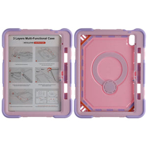3 Layers multi functional  Laptop Case For iPad 11 2025/10 10.9 2022 Pink Purple (with hand strap)