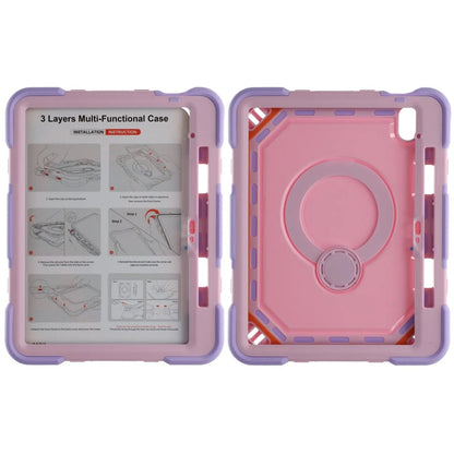3 Layers multi functional  Laptop Case For iPad 11 2025/10 10.9 2022 Pink Purple (with hand strap)